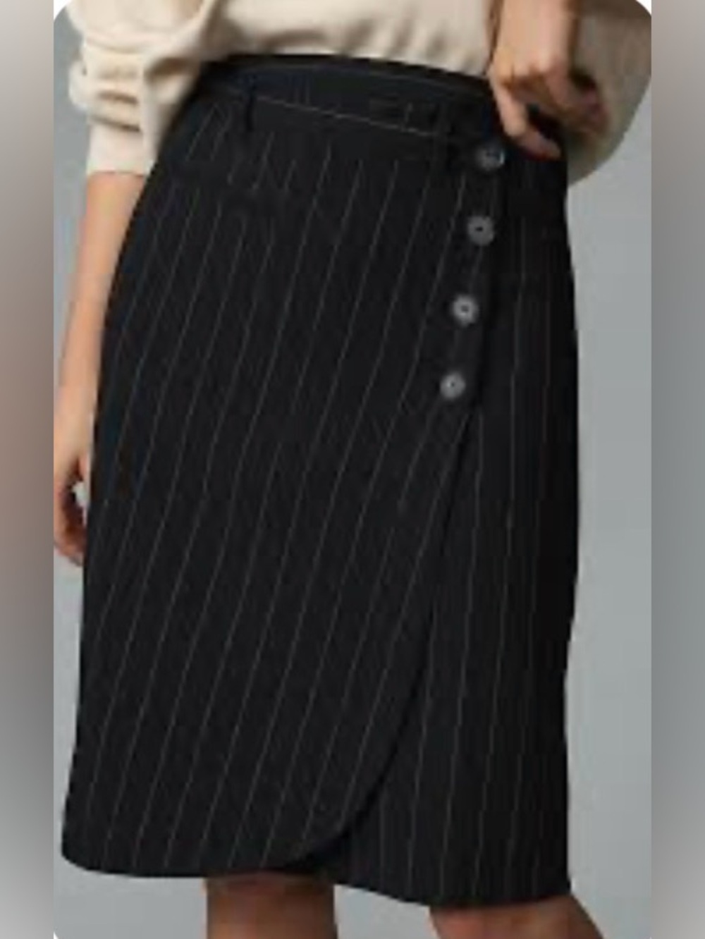 Anthropologie Black Pinstripe Wrap-Front Midi Skirt